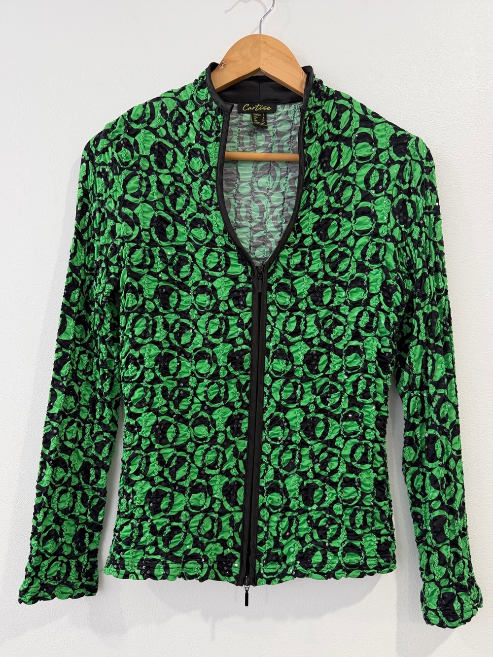 Cartise Green & Black Textured Zip Jacket 6‎